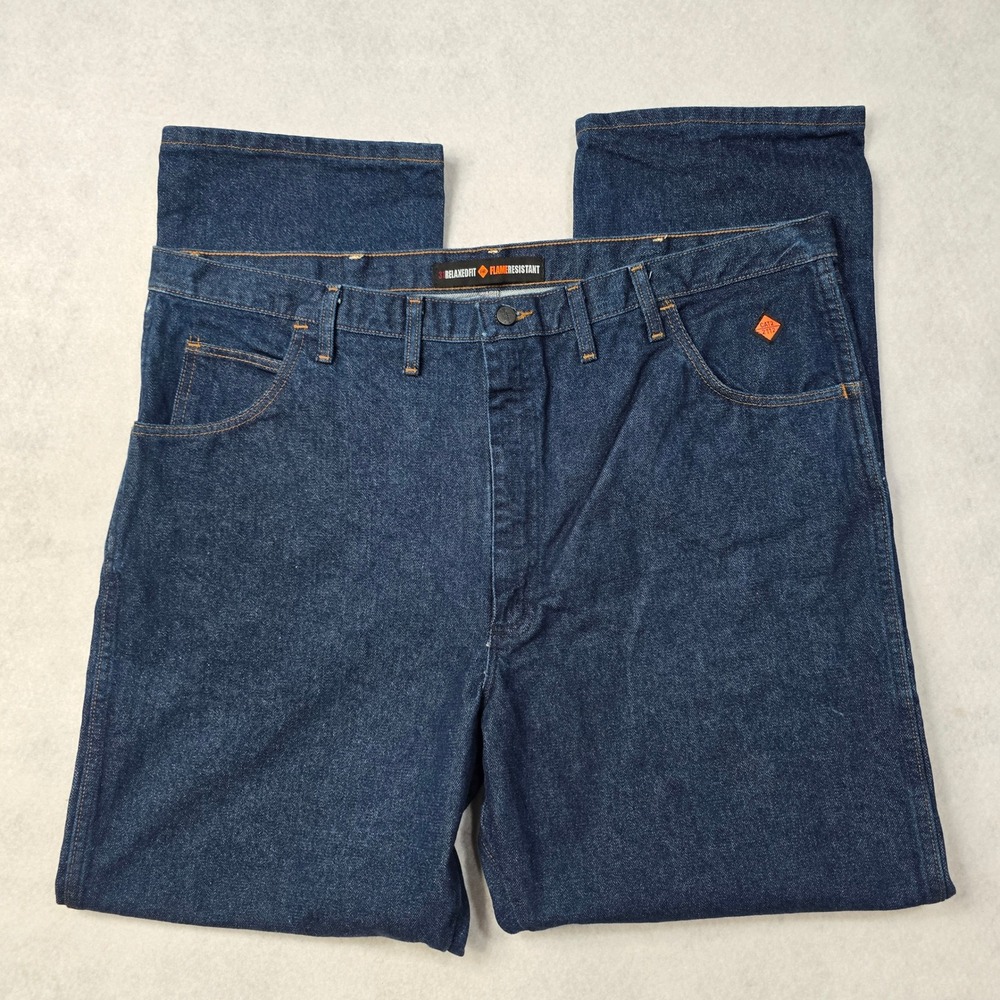 Wrangler FR Flame Resistant Relaxed Fit Jeans Dark Wash Denim 44x34 CAT2 2112